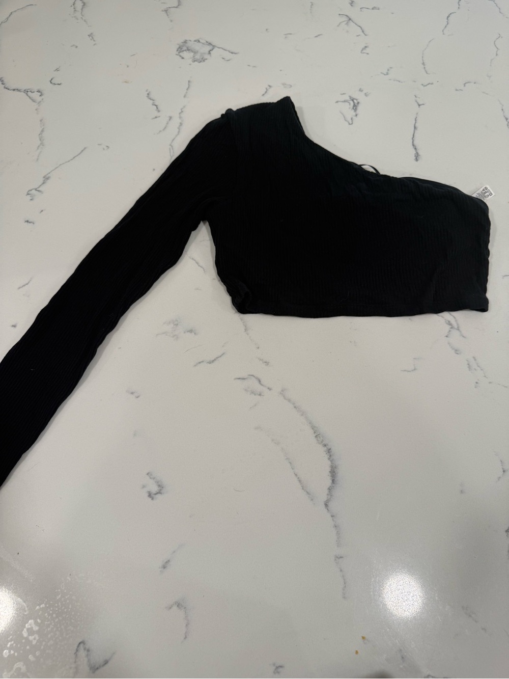 ALO Yoga Black Ribbed One-Shoulder Long-Sleeve Crop